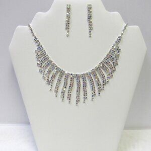 Iridescent Rhinestone Fancy Sparkle Necklace Set Evening Formal Wedding Prom